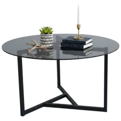 Tavolino da Salotto Grigio Tortora Nero un Vano Forma Rettangolare 90x60x40h cm, Colore Ripiano Trasparente - Mina