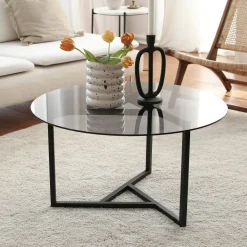 Tavolino da Salotto Grigio Tortora Nero un Vano Forma Rettangolare 90x60x40h cm, Colore Ripiano Trasparente - Mina