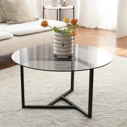 Tavolino da Salotto Grigio Tortora Nero un Vano Forma Rettangolare 90x60x40h cm, Colore Ripiano Trasparente - Mina