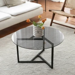 Tavolino da Salotto Grigio Tortora Nero un Vano Forma Rettangolare 90x60x40h cm, Colore Ripiano Trasparente - Mina