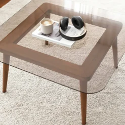 Tavolino da Salotto Marrone Bronzo Effetto Fume Forma Rettangolare 80x80x40h cm, Sfumatura Colore Struttura Bronzo - Mezzagno