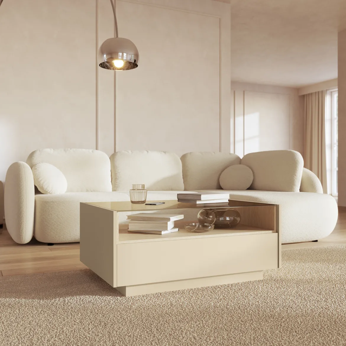 Tavolino da Salotto Marrone Chiaro Marrone Rovere un Cassetto un Vano 96x40x43h cm, Forma Rettangolare - Karisasa