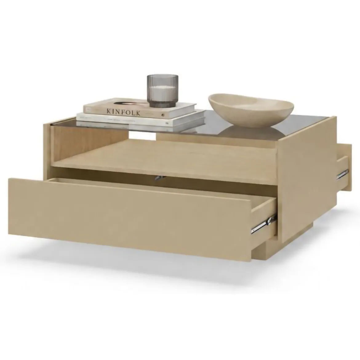 Tavolino da Salotto Marrone Chiaro Marrone Rovere un Cassetto un Vano 96x40x43h cm, Forma Rettangolare - Karisasa