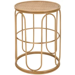 Tavolino da Salotto Marrone Effetto Rattan Forma Rotondo 40x40x55h cm, Colore Ripiano Marrone - Socotr