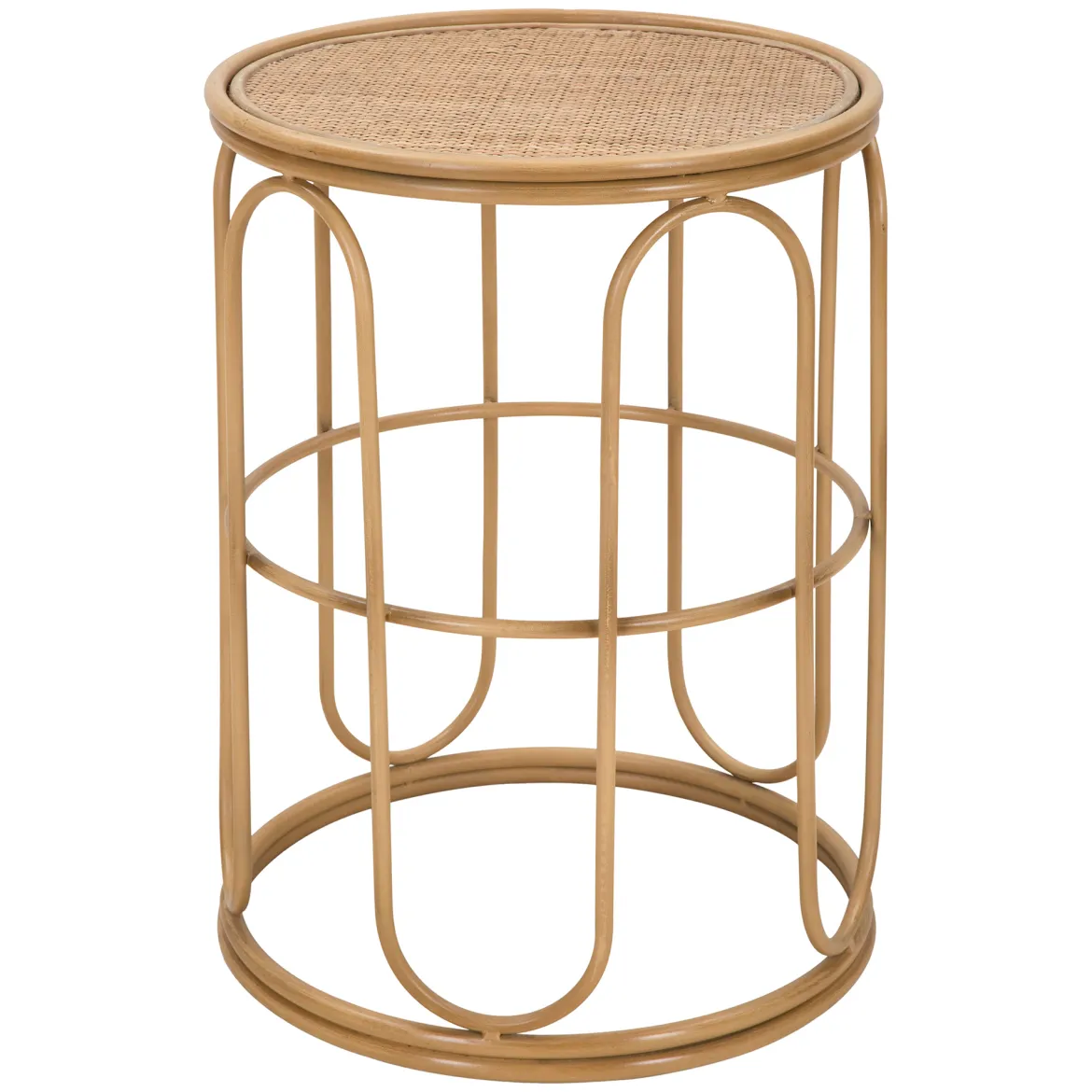 Tavolino da Salotto Marrone Effetto Rattan Forma Rotondo 40x40x55h cm, Colore Ripiano Marrone - Socotr