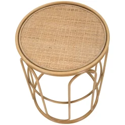 Tavolino da Salotto Marrone Effetto Rattan Forma Rotondo 40x40x55h cm, Colore Ripiano Marrone - Socotr