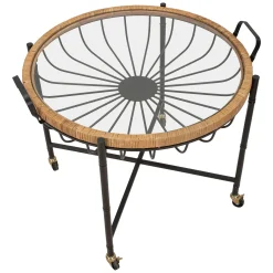 Tavolino da Salotto Marrone Nero con Ruote Forma Rotondo 57x65x71h cm, Colore Ripiano Trasparente - TamDao