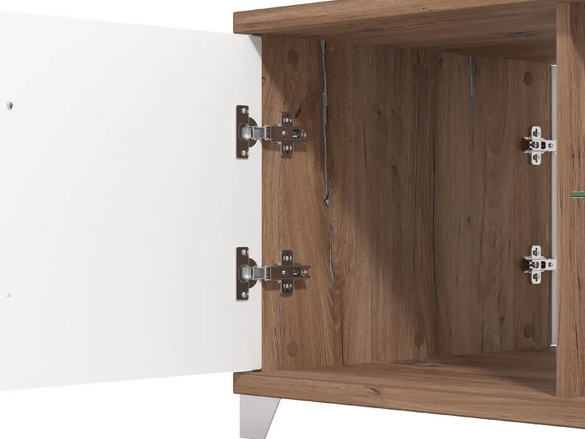 Tavolino da Salotto Marrone Noce Bianco 3 Vani con Piedini 118x60x48.5h cm, Forma Rettangolare - Treiso
