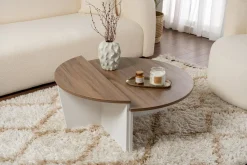 Tavolino da Salotto Marrone Noce Bianco Portariviste Forma Rettangolare 90x60x35h cm, Colore Ripiano Marrone - Mansue