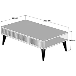 Tavolino da Salotto Marrone Noce Bianco con Piedini un Vano 105x60x35h cm, Forma Rettangolare - Sangiano