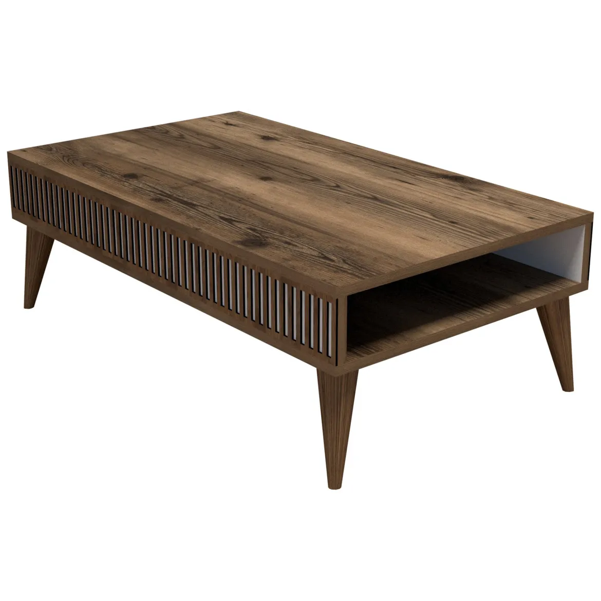 Tavolino da Salotto Marrone Noce Bianco con Piedini un Vano 105x60x35h cm, Forma Rettangolare - Sangiano