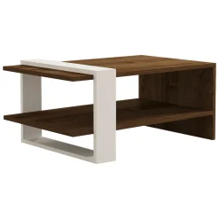 Tavolino da Salotto Marrone Noce Bianco un Vano Forma Rettangolare 80x50x35h cm, Colore Ripiano Marrone - Cambiago
