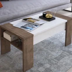Tavolino da Salotto Marrone Noce Effetto Fume Forma Rettangolare 80x80x40h cm, Materiale Struttura in Vetro - Gran