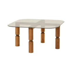 Tavolino da Salotto Marrone Noce Effetto Fume Forma Rettangolare 80x80x40h cm, Materiale Struttura in Vetro - Gran