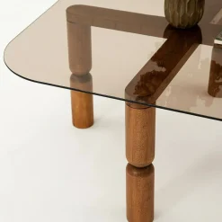 Tavolino da Salotto Marrone Noce Effetto Fume Forma Rettangolare 80x80x40h cm, Materiale Struttura in Vetro - Gran