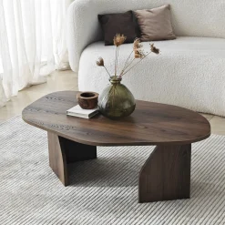 Tavolino da Salotto Marrone Noce Forma Ovale Materiale Piano in Legno Nobilitato 120x65x40h cm, Colore Ripiano Marrone - Parona