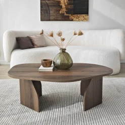Tavolino da Salotto Marrone Noce Forma Ovale Materiale Piano in Legno Nobilitato 120x65x40h cm, Colore Ripiano Marrone - Parona