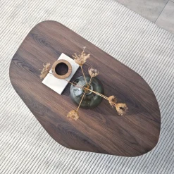 Tavolino da Salotto Marrone Noce Forma Ovale Materiale Piano in Legno Nobilitato 120x65x40h cm, Colore Ripiano Marrone - Parona