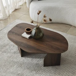 Tavolino da Salotto Marrone Noce Forma Ovale Materiale Piano in Legno Nobilitato 120x65x40h cm, Colore Ripiano Marrone - Parona