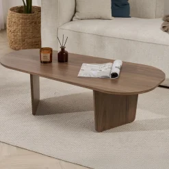 Tavolino da Salotto Marrone Noce Forma Ovale Materiale Piano in Legno Nobilitato 130x65x40h cm, Colore Ripiano Marrone - Dozza