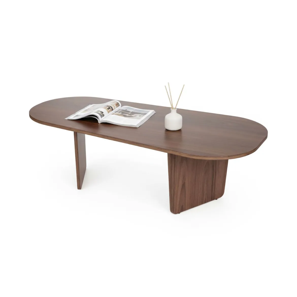 Tavolino da Salotto Marrone Noce Forma Ovale Materiale Piano in Legno Nobilitato 130x65x40h cm, Colore Ripiano Marrone - Dozza