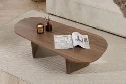 Tavolino da Salotto Marrone Noce Forma Ovale Materiale Piano in Legno Nobilitato 130x65x40h cm, Colore Ripiano Marrone - Dozza