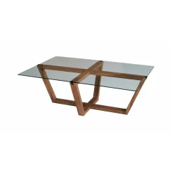 Tavolino da Salotto Marrone Noce Forma Rettangolare Materiale Piano in Vetro 105x65x35h cm, Colore Ripiano Trasparente - Visconti