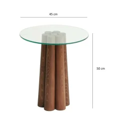 Tavolino da Salotto Marrone Noce Forma Rotonda Materiale Piano in Vetro 75x75x40h cm, Colore Ripiano Trasparente - Luigia