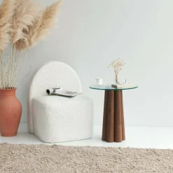 Tavolino da Salotto Marrone Noce Forma Rotonda Materiale Piano in Vetro 75x75x40h cm, Colore Ripiano Trasparente - Luigia