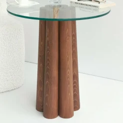 Tavolino da Salotto Marrone Noce Forma Rotonda Materiale Piano in Vetro 75x75x40h cm, Colore Ripiano Trasparente - Luigia