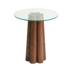 Tavolino da Salotto Marrone Noce Forma Rotonda Materiale Piano in Vetro 75x75x40h cm, Colore Ripiano Trasparente - Luigia