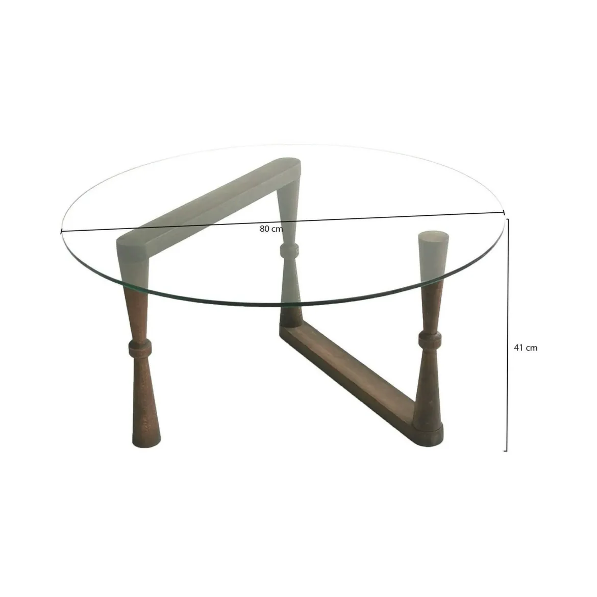 Tavolino da Salotto Marrone Noce Forma Rotonda Materiale Piano in Vetro 80x80x41h cm, Colore Ripiano Trasparente - Belvi