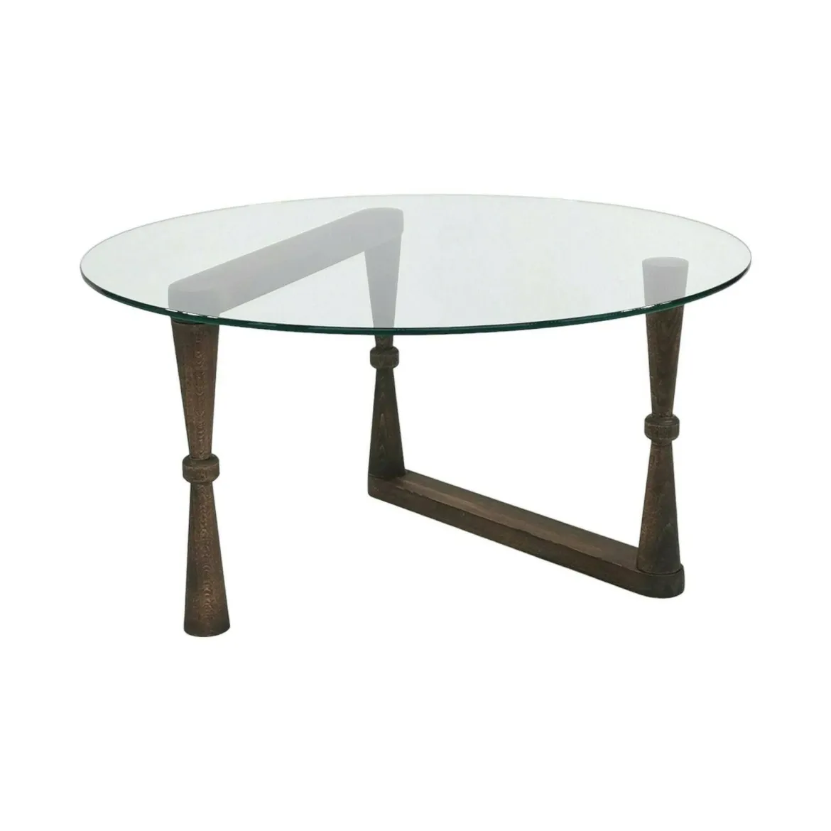 Tavolino da Salotto Marrone Noce Forma Rotonda Materiale Piano in Vetro 80x80x41h cm, Colore Ripiano Trasparente - Belvi