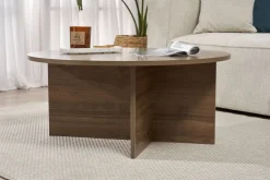 Tavolino da Salotto Marrone Noce Forma Rotondo Materiale Piano in Legno Nobilitato 90x90x40h cm, Colore Ripiano Marrone - Simbario