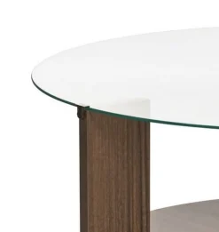 Tavolino da Salotto Marrone Noce Forma Rotondo Materiale Piano in Vetro 75x75x40h cm, Colore Ripiano Trasparente - Canevino