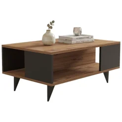 Tavolino da Salotto Marrone Noce Nero Forma Quadrato Materiale Piano in Legno Nobilitato 100x100x32h cm, Sfumatura Colore Struttura Noce - Sostene