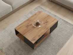 Tavolino da Salotto Marrone Noce Nero Forma Quadrato Materiale Piano in Legno Nobilitato 100x100x32h cm, Sfumatura Colore Struttura Noce - Sostene