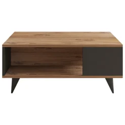 Tavolino da Salotto Marrone Noce Nero Forma Quadrato Materiale Piano in Legno Nobilitato 100x100x32h cm, Sfumatura Colore Struttura Noce - Sostene