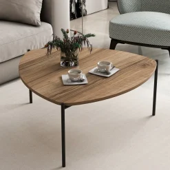 Tavolino da Salotto Marrone Noce Nero Forma Triangolare Materiale Piano in Legno Nobilitato 90x89x40h cm, Sfumatura Colore Struttura Noce - Atesino