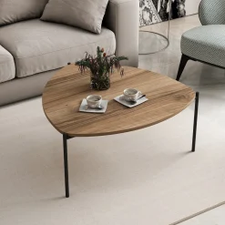 Tavolino da Salotto Marrone Noce Nero Forma Triangolare Materiale Piano in Legno Nobilitato 90x89x40h cm, Sfumatura Colore Struttura Noce - Atesino
