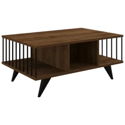 Tavolino da Salotto Marrone Noce Nero con Piedini 3 Vani 90x60x40h cm, Forma Rettangolare - Dogliani