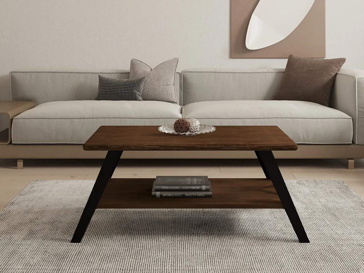 Tavolino da Salotto Marrone Noce Nero con Piedini un Vano 98x50x43h cm, Forma Rettangolare - Nardi