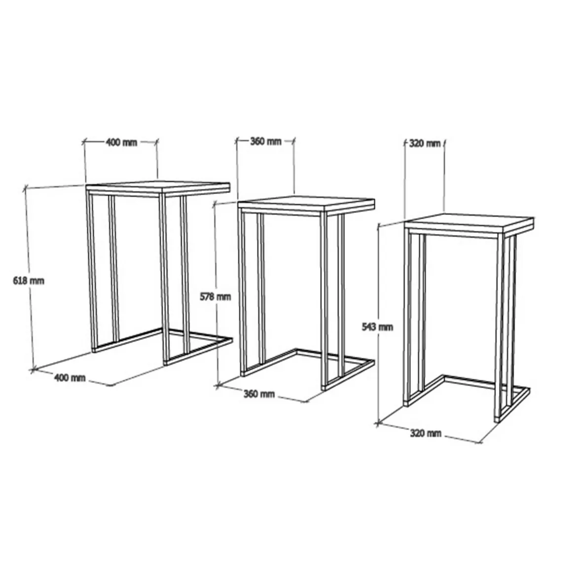 Tavolino da Salotto Marrone Noce Nero set 3 Pezzi Forma Rettangolare 40x40x62h cm, Colore Ripiano Marrone - Zignago