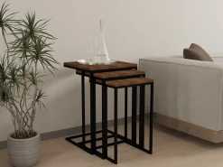 Tavolino da Salotto Marrone Noce Nero set 3 Pezzi Forma Rettangolare 40x40x62h cm, Colore Ripiano Marrone - Zignago