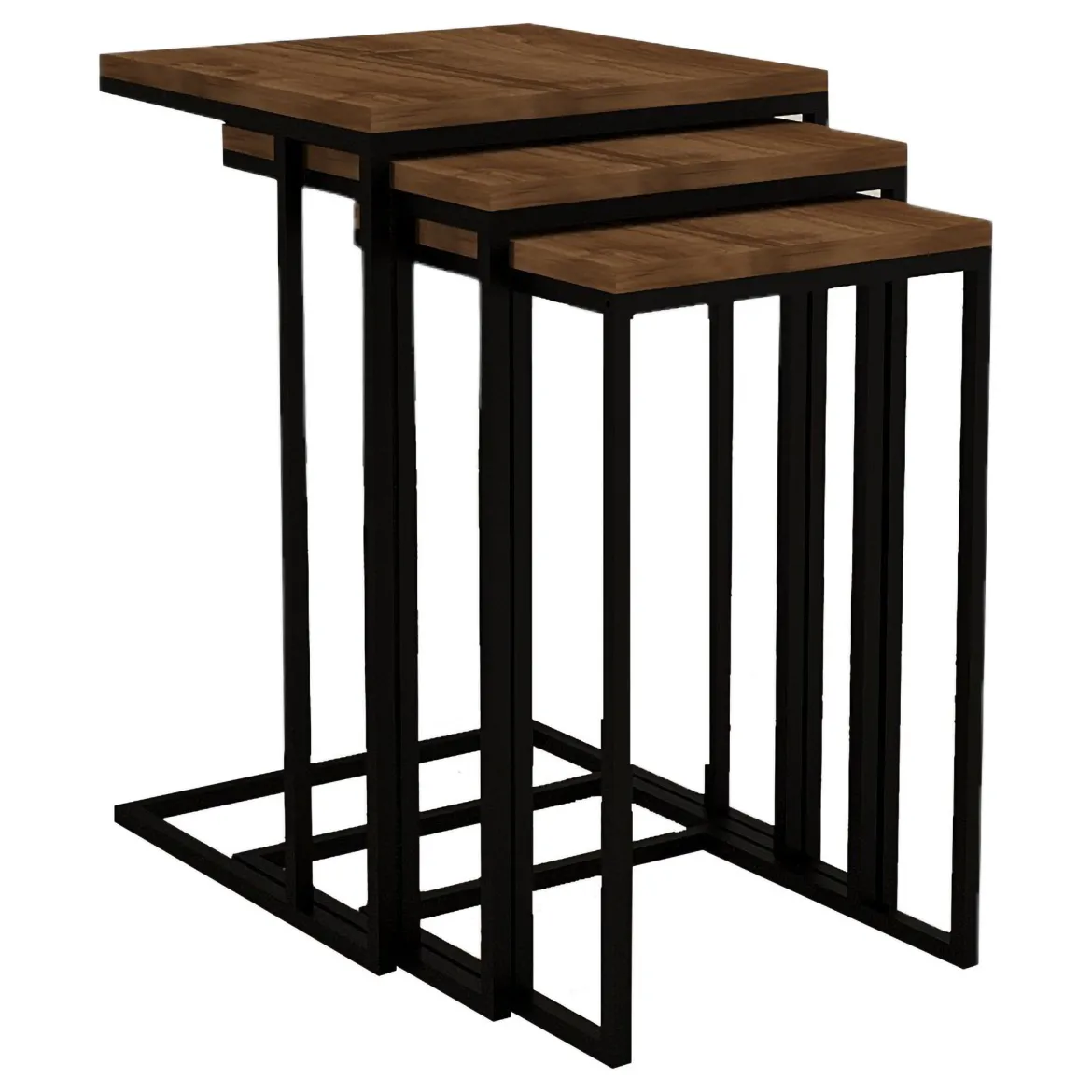 Tavolino da Salotto Marrone Noce Nero set 3 Pezzi Forma Rettangolare 40x40x62h cm, Colore Ripiano Marrone - Zignago