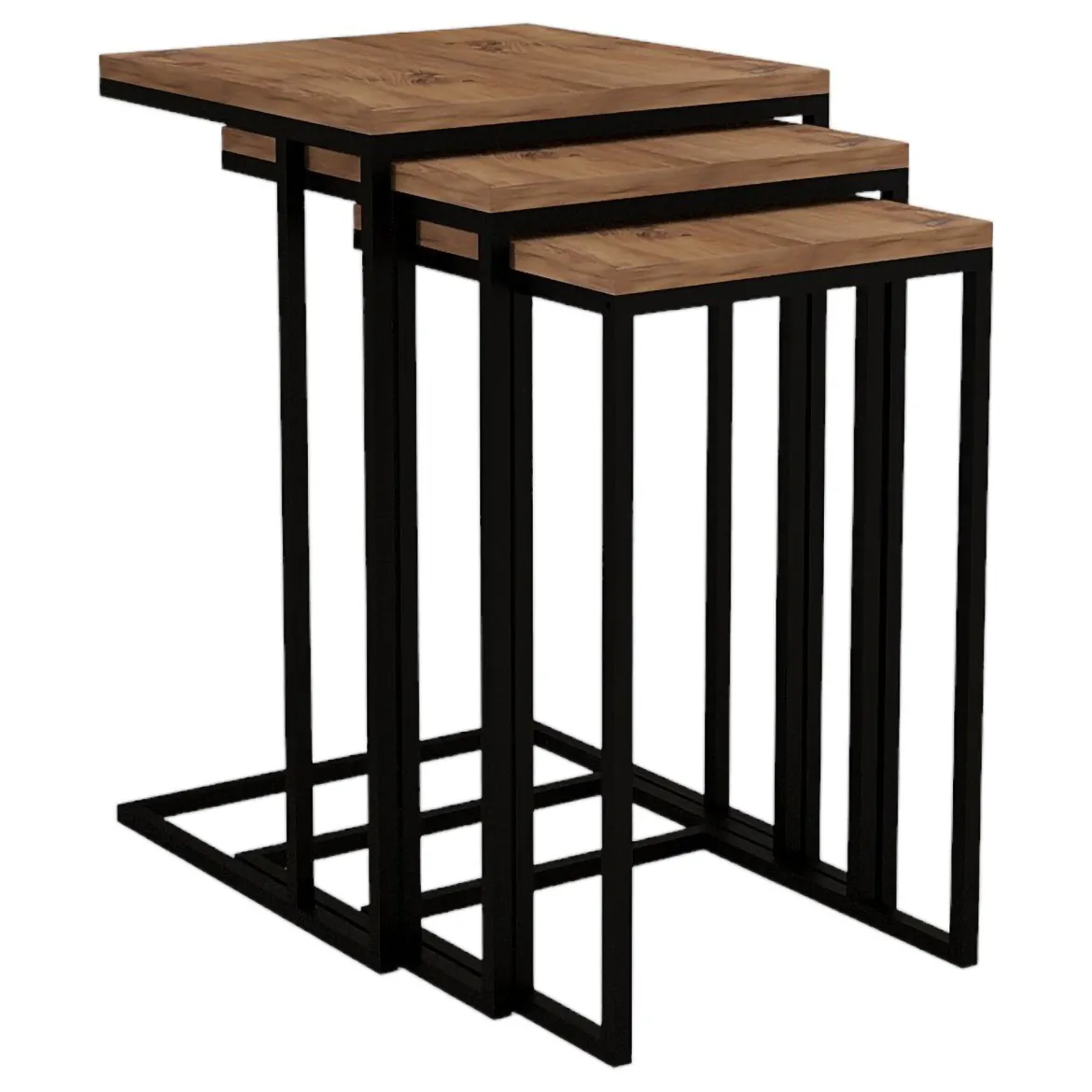 Tavolino da Salotto Marrone Noce Nero set 3 Pezzi Forma Rettangolare 40x40x62h cm, Colore Ripiano Marrone - Zignago