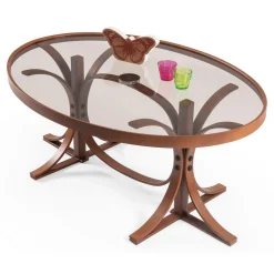 Tavolino da Salotto Marrone Noce Piano in Vetro Temperato Forma Ovale 112x78x47h cm, Materiale Struttura in Vetro - Sommo