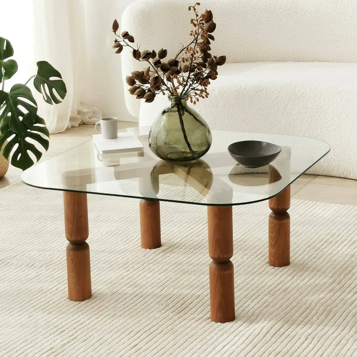 Tavolino da Salotto Marrone Noce Portariviste Forma Rettangolare 80x80x41h cm, Sfumatura Colore Struttura Noce - Ragia