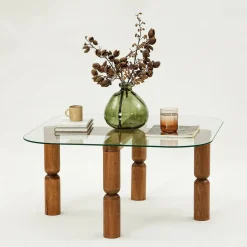 Tavolino da Salotto Marrone Noce Portariviste Forma Rettangolare 80x80x41h cm, Sfumatura Colore Struttura Noce - Ragia