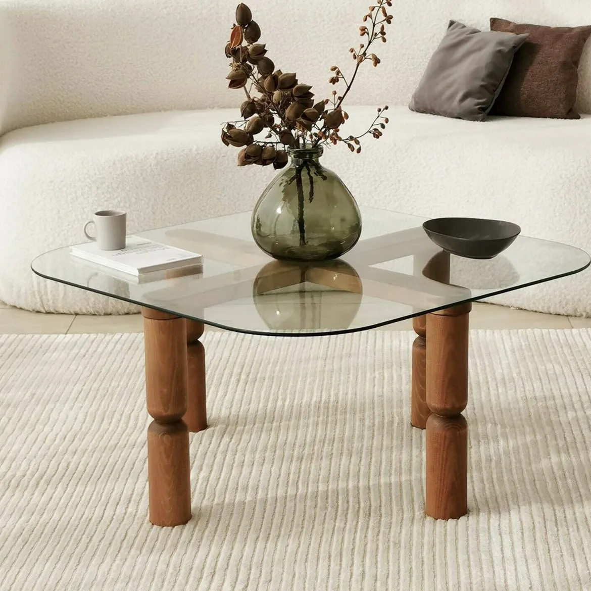 Tavolino da Salotto Marrone Noce Portariviste Forma Rettangolare 80x80x41h cm, Sfumatura Colore Struttura Noce - Ragia